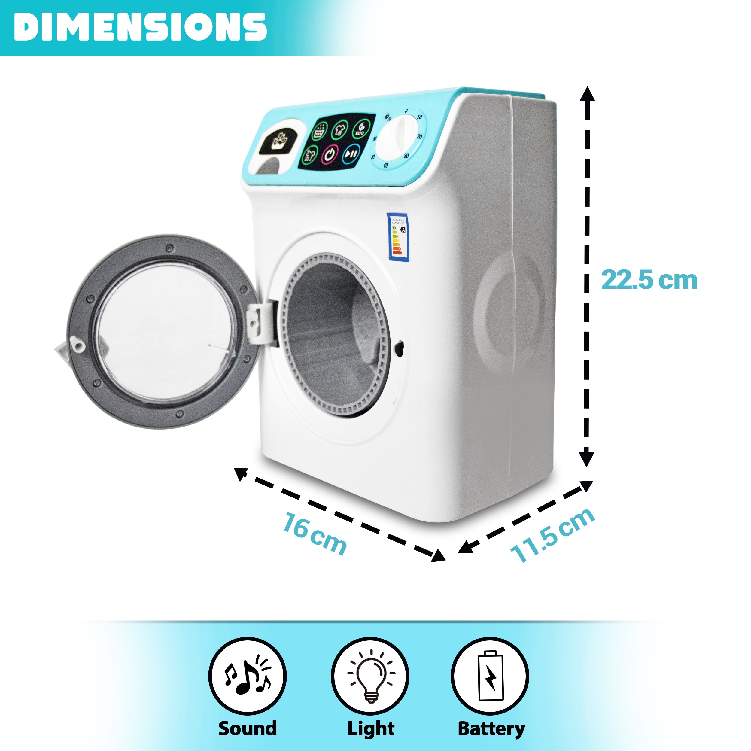 ILEARNNGROW Mini Washing Machine Pretend Play Toy with Light & Realistic Sound for Kids
